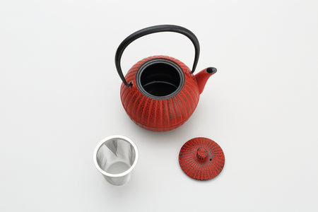 茶具 急须茶壶 南部形 柚子菊 0.4L  红色 水泽铸物 南部铁器 金属工艺品