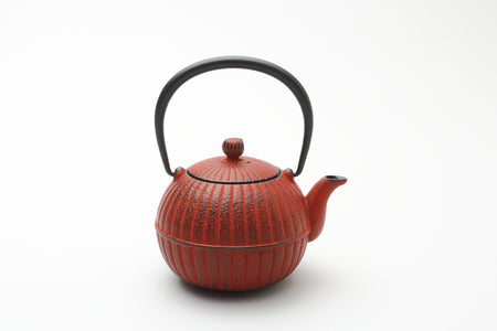 急須茶壺 南部形 柚子菊 0.4L 紅色 南部鐵器 金屬工藝品