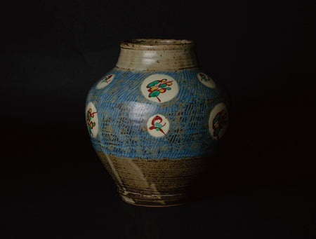 Flower vessel, Inlaid pot, Akae Flower and grass pattern - Tatsuzo Shimakoa, Mashiko ware, Ceramics