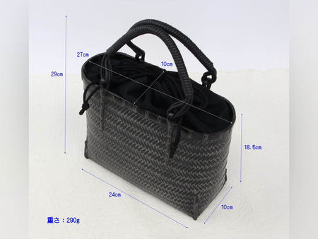 Fashion accessories, Ajiro-ｍesh woven bag, Black, Braid handle - Beppu bamboo crafts