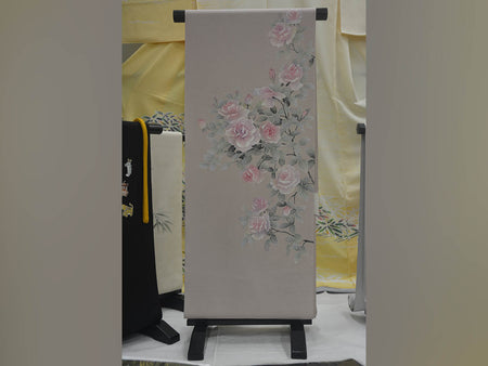 Cloth, Kimono sash belt cloth, Rose - Akira Konno, Tokyo yuzen dyeing