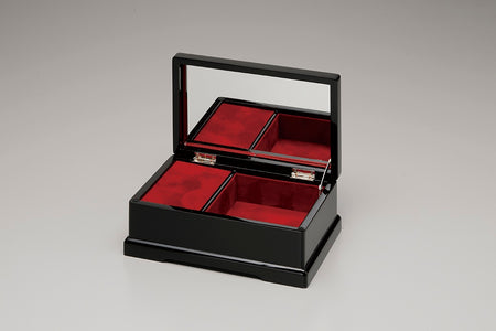 Box, Music box, Jewelry box, Mt. Fuji and Cherry blossom, Black, 7.0 Square flat - Aizu lacquerware