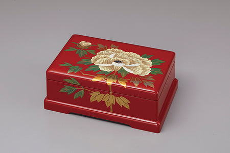 Box, Music box, Jewelry box, White peony, Vermillion, 7.0 Square flat - Aizu lacquerware