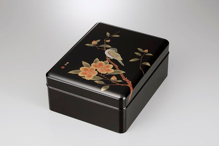 Box, Tamabuchi bunko-box, Flower and bird, Black, 11.0 - Aizu lacquerware