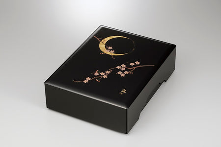 Box, Kabuse bunko-box, Night cherry blossom, Hand-painted, Urushi maki-e, Black, 12.0 - Aizu lacquerware