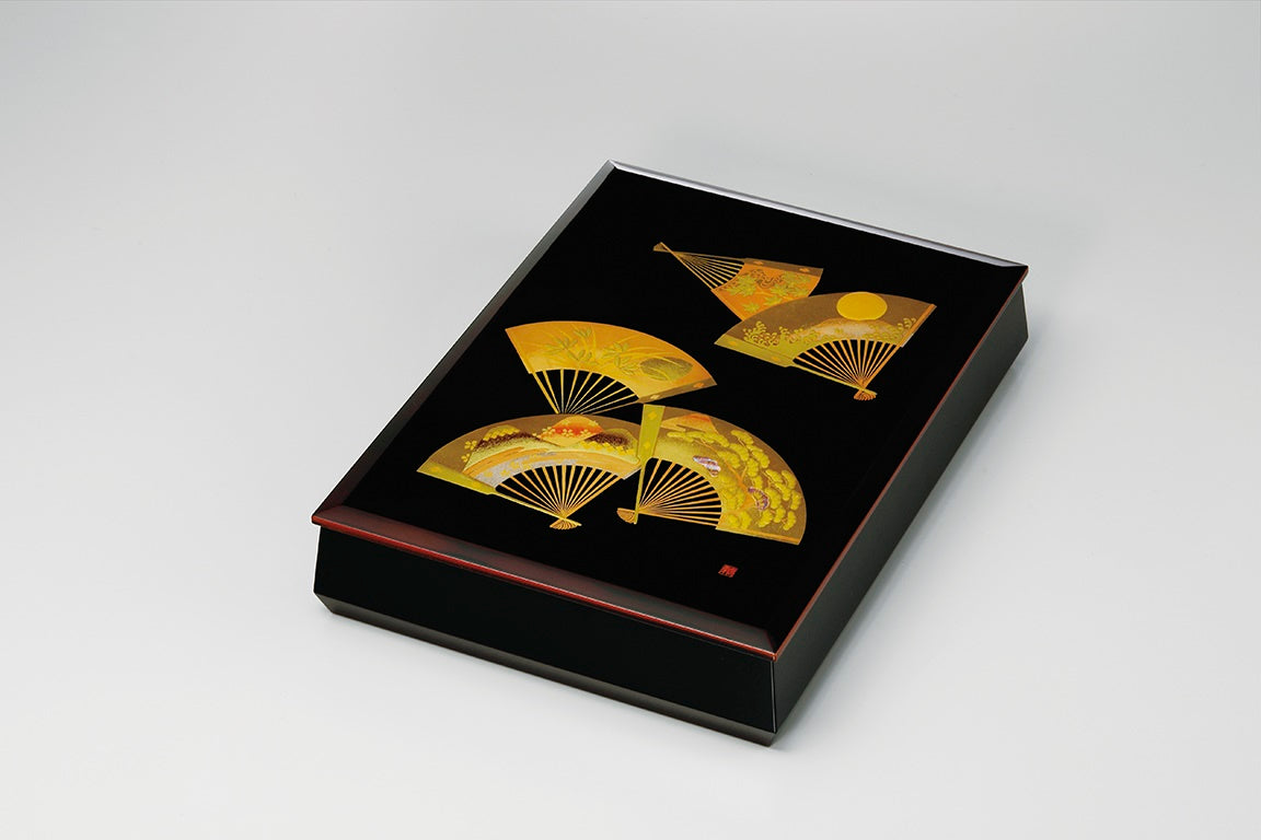 Box, Bunko-box, Gold fan, Transparent topcoat, 11.0 - Aizu lacquerware
