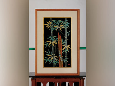 Ornament, Framed picture, Bamboo thicket Hand-painted maki-e, Black - Aizu lacquerware