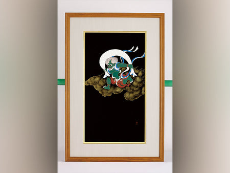 Ornament, Framed picture, God of wind, Black, Large - Aizu lacquerware