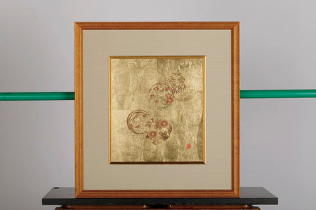 Ornament, Framed picture, Miyabi, Flowers in a round pattern, Gold leaf - Aizu lacquerware