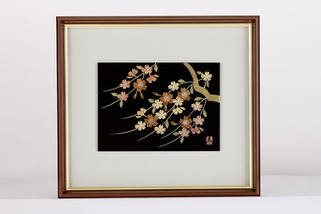 Ornament, Framed picture, Cherry blossom, Black, Small - Aizu lacquerware