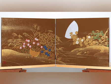 Ornament, Folding screen, October Autumn grass, Brown - Aizu lacquerware
