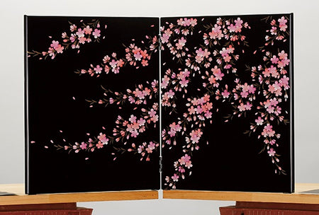 Ornament, Miyabi Folding screen, Full bloom, Black, Small - Aizu lacquerware