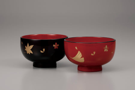 Tableware, Pair of soup bowls, Spring and Autumn, 3.8 - Aizu lacquerware
