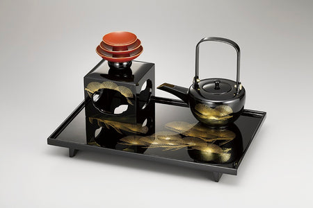 Drinking vessel, Set of sake utensils, Dancer's fan, Black - Aizu lacquerware