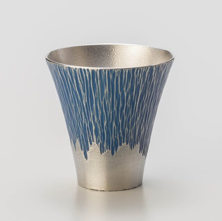 杯子 富士山平底杯 小號 藍色 大阪浪華錫器 金屬工藝品