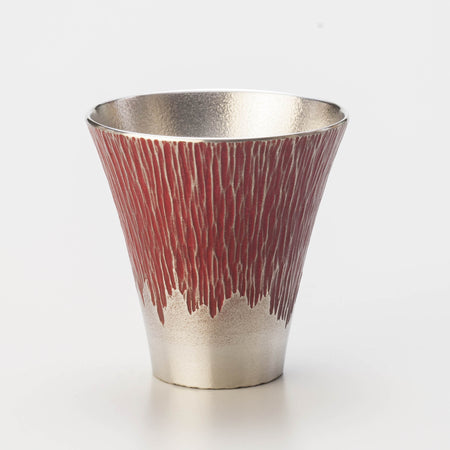 杯子 富士山平底杯 小號 紅色 大阪浪華錫器 金屬工藝品