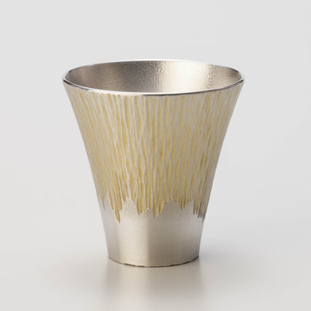 杯子 富士山平底杯 小號 黃色 大阪浪華錫器 金屬工藝品
