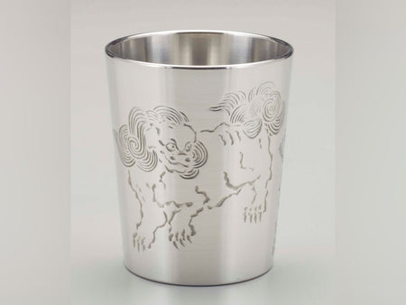 Drinking vessel, Large sake cup, Carved style Lion - Osaka naniwa pewterware, Metalwork