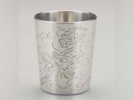 Drinking vessel, Large sake cup, Carved style Dragon - Osaka naniwa pewterware, Metalwork
