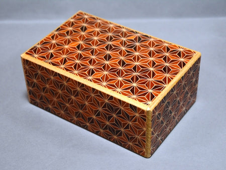 Box, Secret box, 10 tricks, Red hemp leaf pattern, 5-sun size - Hakone wood mosaic, Wood crafts