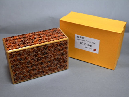 Box, Secret box, 10 tricks, Red hemp leaf pattern, 5-sun size - Hakone wood mosaic, Wood crafts