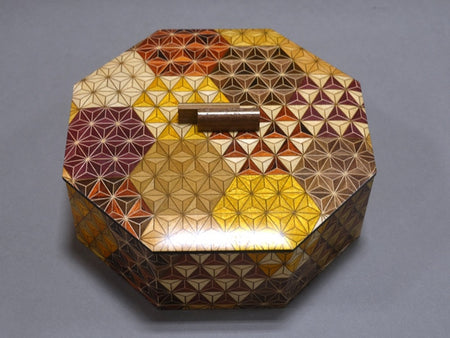 容器 八角糖果盒 带盒盖 龟甲 箱根寄木细工 木工艺品