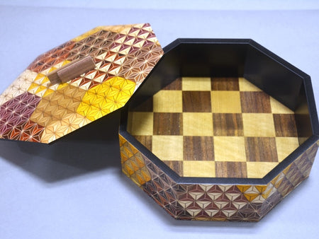 Box, Octagon candy container, Turtle shell pattern - Hakone wood mosaic, Wood crafts