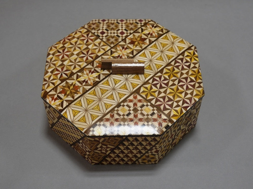 容器 八角糖果盒 帶盒蓋 小寄木 箱根寄木細工 木工藝品