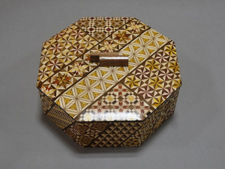 容器 八角糖果盒 带盒盖 小寄木 箱根寄木细工 木工艺品