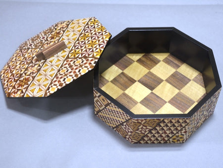 Box, Octagon candy container, Small parquet pattern - Hakone wood mosaic, Wood crafts
