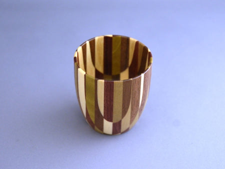 Drinking vessel, Pure wood Large sake cup, Checkered - Hakone wood mosaic, Wood crafts