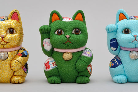 Ornament, Wooden doll Beckoning cat, Green - Toukou Kakinuma, Maneki-neko, Edo kimekomi dolls