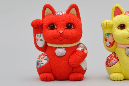 Ornament, Wooden doll Beckoning cat, Red - Toukou Kakinuma, Maneki-neko, Edo kimekomi dolls