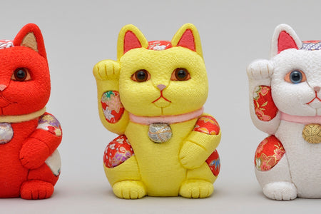 Ornament, Wooden doll Beckoning cat, Yellow - Toukou Kakinuma, Maneki-neko, Edo kimekomi dolls