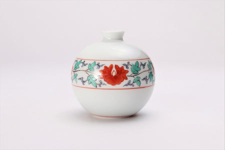 Flower vessel, Single flower vase, Round, Peony and arabesque - Kakiemon-kiln, Arita ware, Ceramics