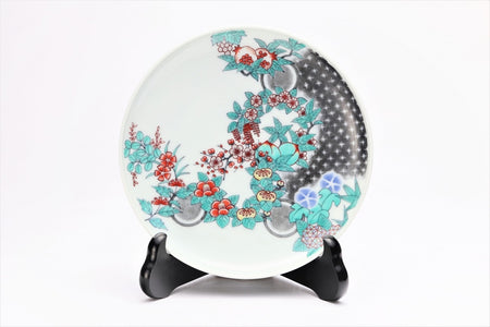 Ornament, Decorative plate, Ink black Sumi-hajiki, Flowers in a round - Imaizumi Imaemon XIV, Arita ware, Ceramics