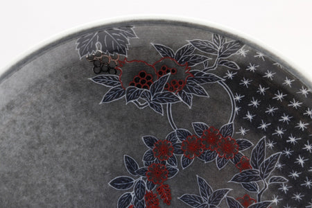 Ornament, Decorative plate, Light ink color Sumi-hajiki, Flowers in a round - Imaizumi Imaemon XIV, Arita ware, Ceramics