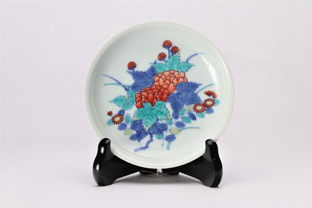 Ornament, Decorative plate, Cotton rosemallow and Chrysanthemum, Small - Imaemon-kiln, Arita ware, Ceramics