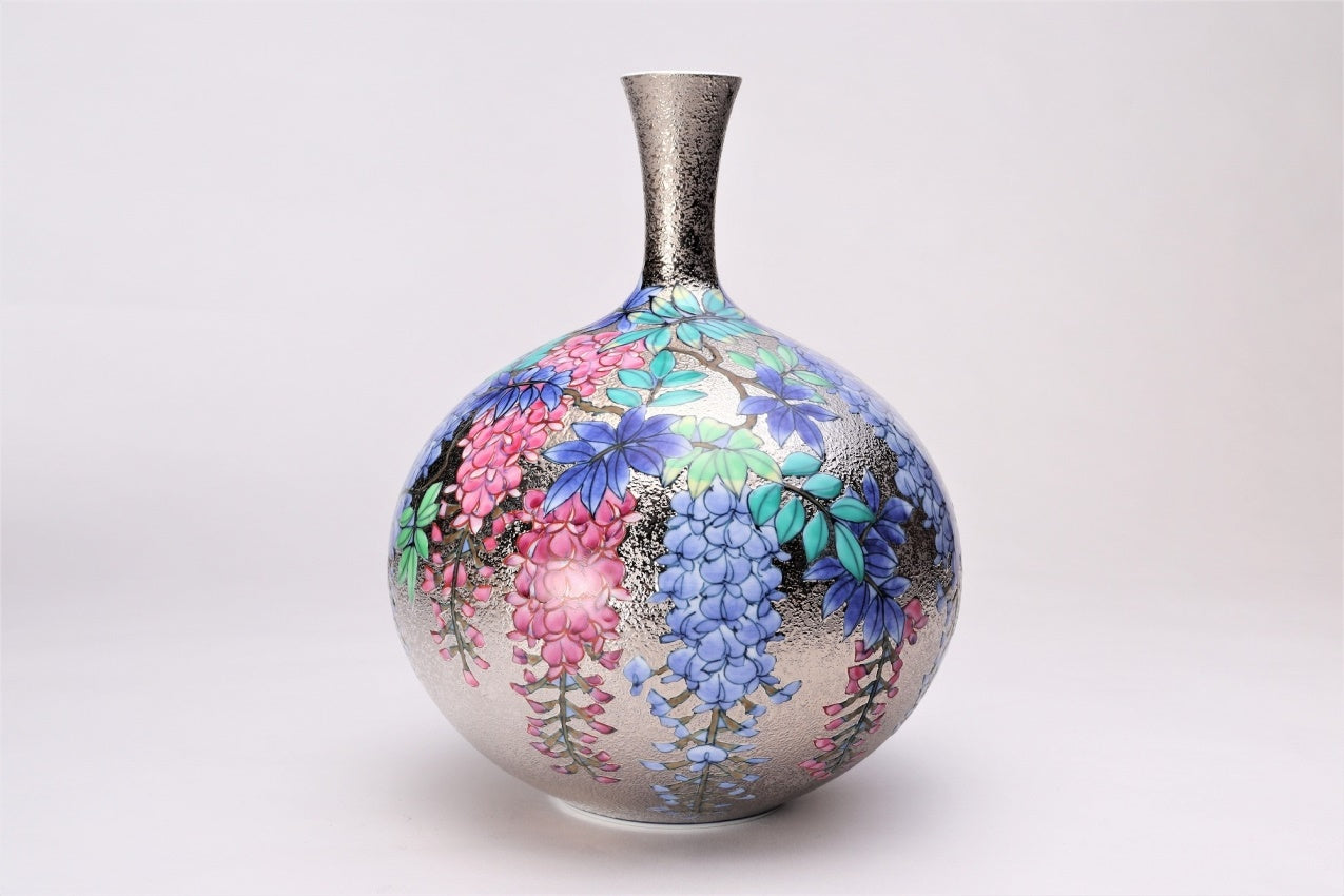 Flower vessel, Vase, Platinum painting, Wisteria Small - Kinryu-kiln, Tendo Eguchi, Arita ware, Ceramics