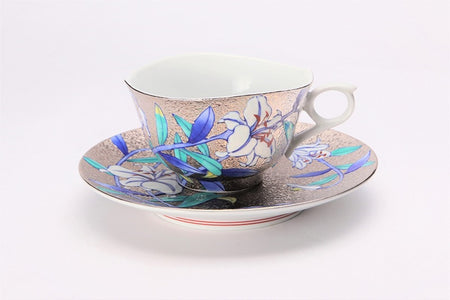 Cafe supplies, Coffee cup with wooden box, Platinum painting, Lily - Kinryu-kiln, Tendo Eguchi, Arita ware, Ceramics