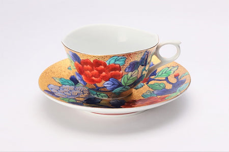 咖啡用品 咖啡杯碟 金彩牡丹 附木盒 金龍窯 江口天童 有田燒 陶瓷器