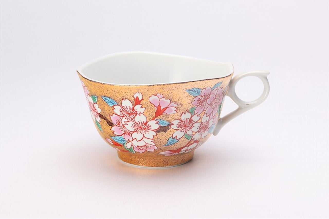 Cafe supplies, Coffee cup with wooden box, Gold painting, Cherry blossom - Kinryu-kiln, Tendo Eguchi, Arita ware, Ceramics