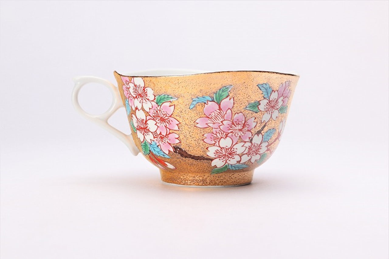 Cafe supplies, Coffee cup with wooden box, Gold painting, Cherry blossom - Kinryu-kiln, Tendo Eguchi, Arita ware, Ceramics