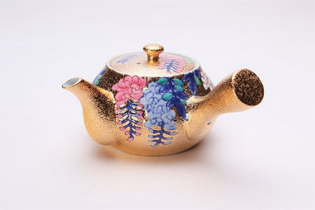 Tea supplies, Tea set with wooden box, Gold painting, Wisteria - Kinryu-kiln, Tendo Eguchi, Arita ware, Ceramics