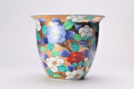 Drinking vessel, Wine cooler with wooden box, Gold painting, Camellia - Kinryu-kiln, Tendo Eguchi, Arita ware, Ceramics