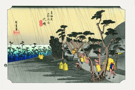 浮世絵 「東海道五十三次 大磯 虎ヶ雨」 歌川広重 江戸木版画