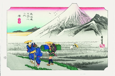 浮世繪 東海道五十三次 原 朝之富士 歌川廣重 江戶木版畫
