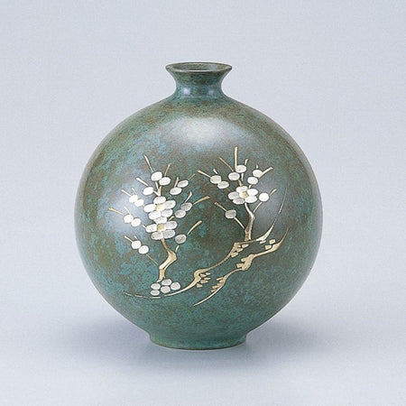 銅制花瓶 玉壽 梅