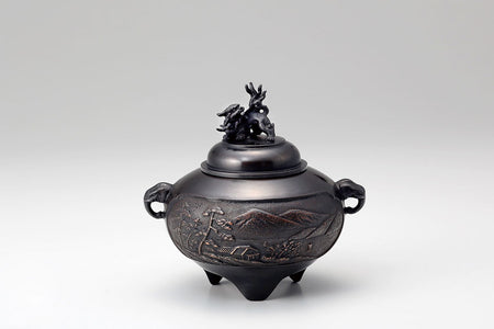 Ornament, Incense burner, Teppachi shape, Landscape, Furute color, Small - Yoshihide Nousaku, Takaoka copperware, Metalwork