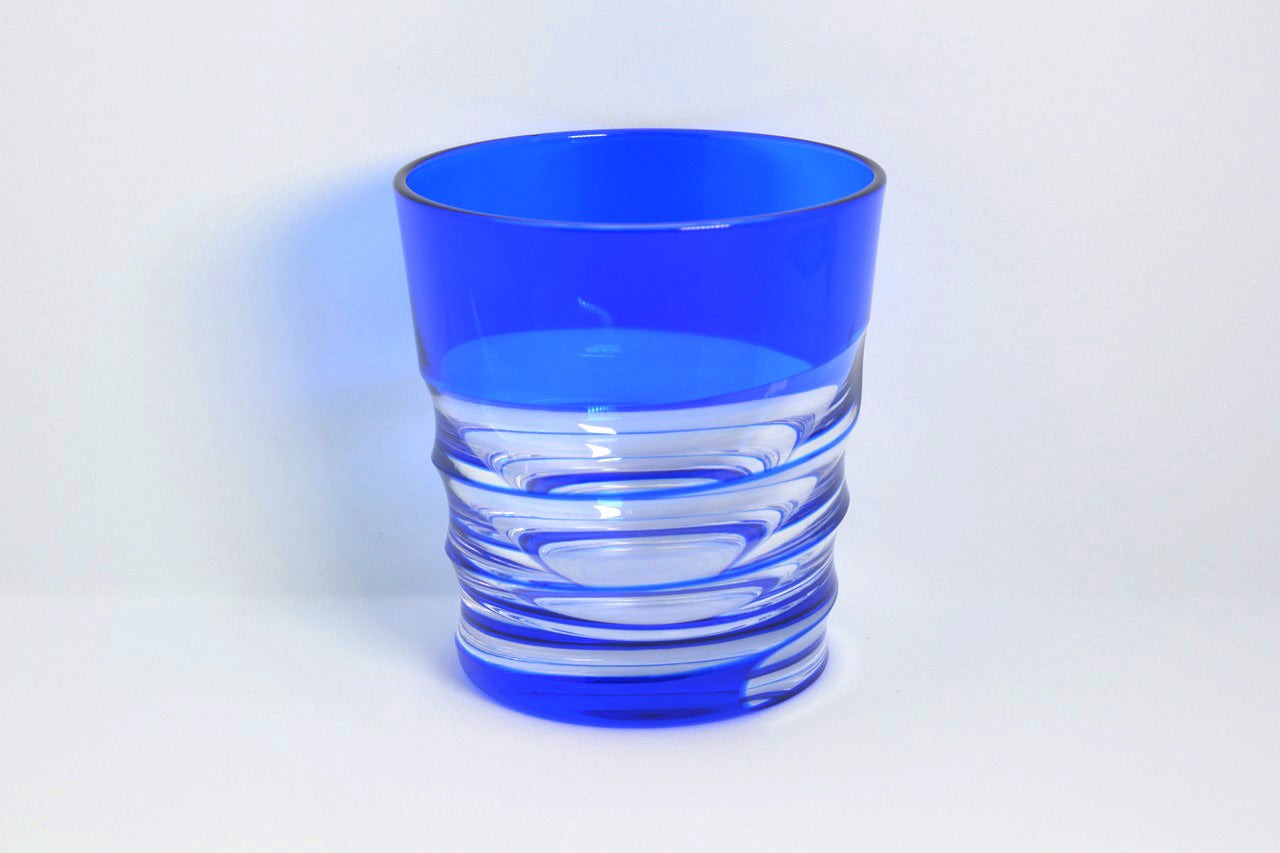 Drinking vessel, Old-fashioned glass, Hand-polished, Spiral, Blue - Hidetaka Shimizu, Edo kiriko cut glass